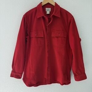 LLBean Mens Chamois Flannel Shirt Medium Red Heavy Cotton Work Chore